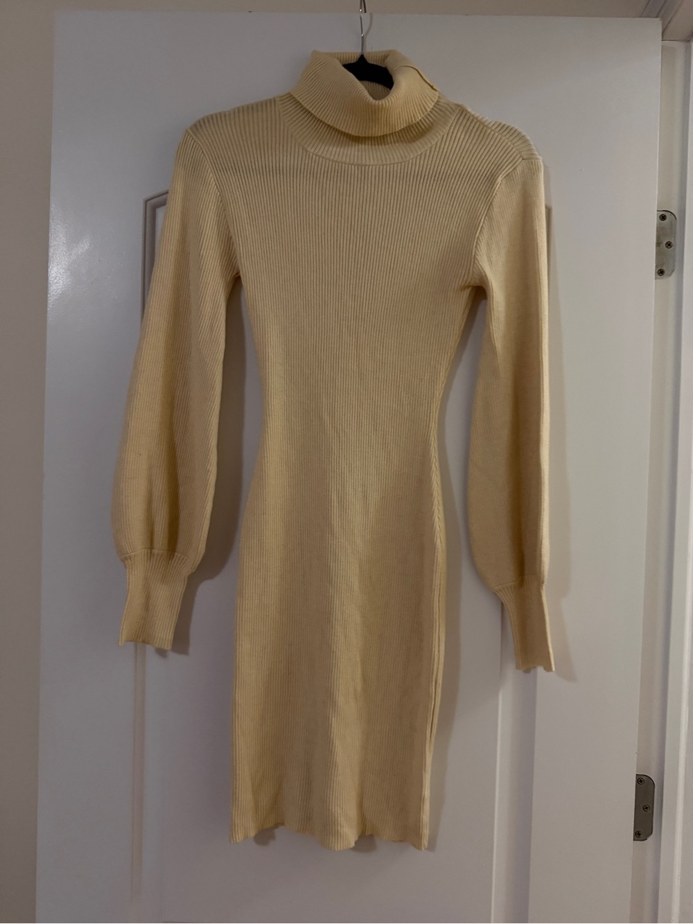 NWOT Pink Lily Cream Ribbed Turtleneck Midi Dress